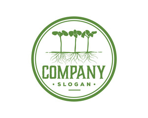 Green Sprout Seed Growth with Roots Sign Symbol Vintage Circle logo vector