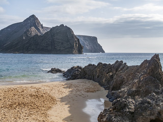 Fototapeta na wymiar lonelx beach on Porto Santo Island, Madeira Archipelago, Portugal