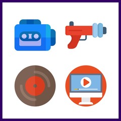 4 music icon. Vector illustration music set. video player and tape recorder icons for music works