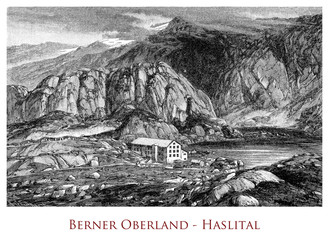 Engraving depicting the Bernese Highlands - Switzerland