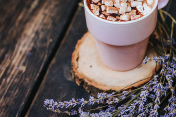 Aroma coffee cup with roasted beans on vintage old background