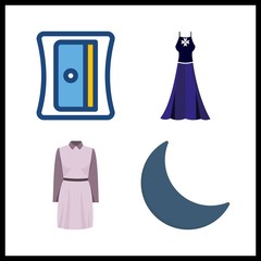 4 isolated icon. Vector illustration isolated set. moon and dress icons for isolated works