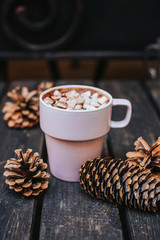 Aroma coffee cup with roasted beans on vintage old background