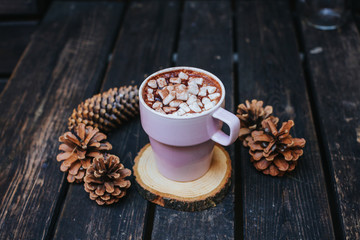Aroma coffee cup with roasted beans on vintage old background