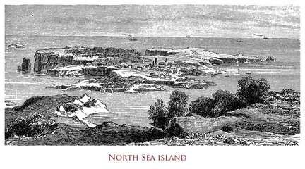 Engraving depicting an island in the North Sea