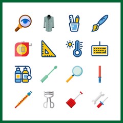 16 tool icon. Vector illustration tool set. pencil case and test tubes brush icons for tool works