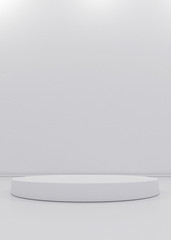 White cylinder podium on white background, 3d render