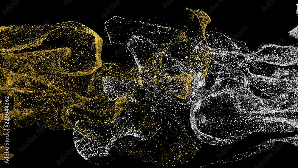 Poster 3d render abstract particle simulation background. festive and fun illustration. twirl, twist and wi
