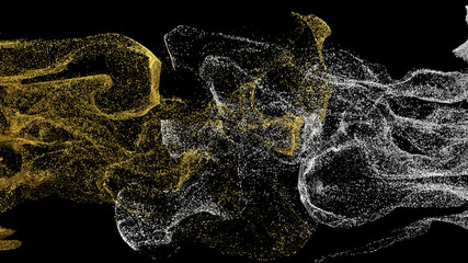 3d render abstract particle simulation background. Festive and fun illustration. Twirl,  twist and wind affected particles...