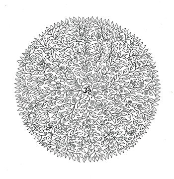 Mandala 1000 leaves. Black and white drawing. Spiritual and sacred oriental symbol.