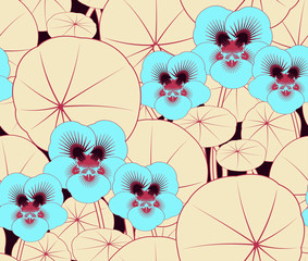 exotic flower field seamless pattern in ivory blue red shades