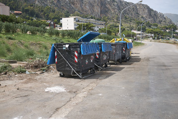 Modello, Italy - September 10, 2018 : Garbage bins in Mondello