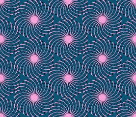graphic floral tracery grid seamless pattern in pink and blue