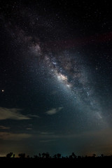 night sky milky way and star on dark background.Universe filled with stars, nebula and galaxy with noise and grain.Photo by long exposure and select white balance.