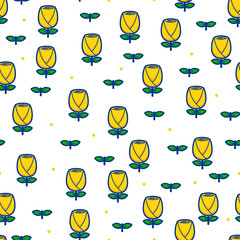 Yellow tulip on white background seamless pattern textile