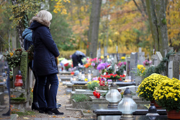 People at the Polish traditional cemetery on the feast of all saints day at 1st November