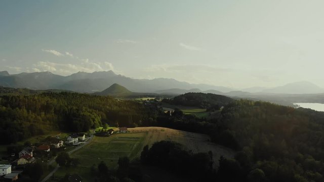 Beautiful view of lake Worthersee and town Portschach, Austria