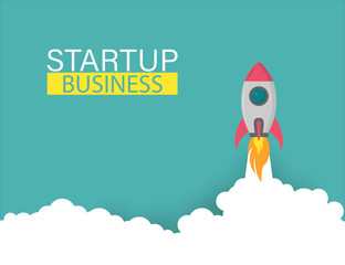 Startup rocket up business project, vector illustration