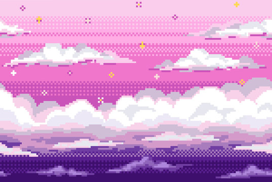 Vector pixel background with evening sky and clouds