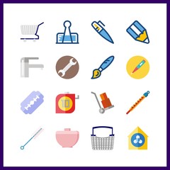 16 tool icon. Vector illustration tool set. pen and wheelbarrow icons for tool works