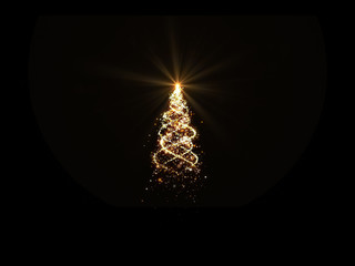 Gold Christmas tree lights with snowflakes and stars on black background for overlay.