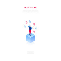 Multitasking concept - modern isometric vector web banner