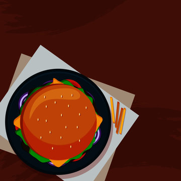fast food, Burger with french fries on the plate.
