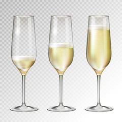 Realistic vector illustration of champagne glass isolated on transperent background