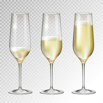 Realistic vector illustration of champagne glass isolated on transperent background