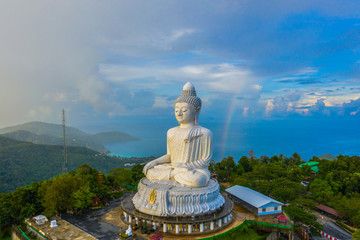 areial view amazing rainbow cover Phuket big Buddha..Phuket Big Buddha is one of the island most important and revered landmarks on the island. © Narong Niemhom