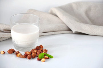 A Glass of Almond Milk on White Background