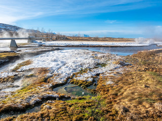 Scene in Deildartunguhver hot spring, Iceland