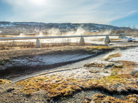 Scene in Deildartunguhver hot spring, Iceland