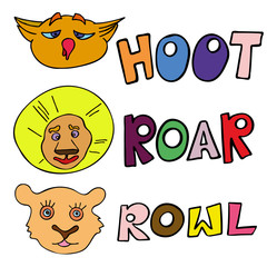 Set of doodle funny and cute animals