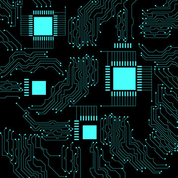 Microcircuit. Abstract techno background. Black background, emerald elements