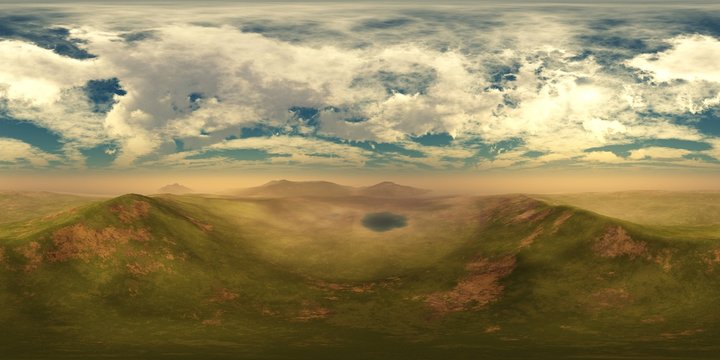 Panorama terrain with aeroview. The hills. HDRI . equidistant projection. Spherical panorama. panorama 360. environment map, landscape, © ustas