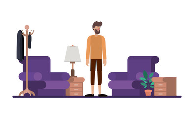 young man with beard on the livingroom