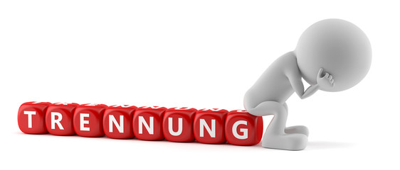 Trennung - Wei&szlig;es M&auml;nnchen sitzt auf W&uuml;rfel 