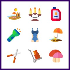 9 nature icon. Vector illustration nature set. summer cafe and oil icons for nature works