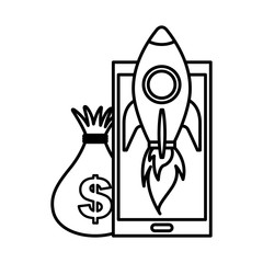 smartphone money bag rocket startup