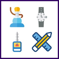 Obraz premium 4 steel icon. Vector illustration steel set. watch and utensils icons for steel works