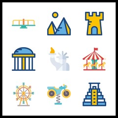 Obraz premium 9 attraction icon. Vector illustration attraction set. pyramids and temple icons for attraction works