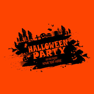 Halloween party invitation card with witch and pumpkin