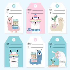 Tag and label with llama,heart glasses and cactus