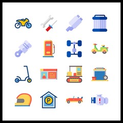 motor icon. pulley and scooter vector icons in motor set. Use this illustration for motor works.