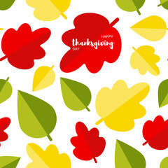 Vector Illustration. Seamless background with autumn leafs. Flat style. Happy Thanksgiving Day background for presents