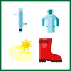 4 weather icon. Vector illustration weather set. cloudy and raincoat icons for weather works