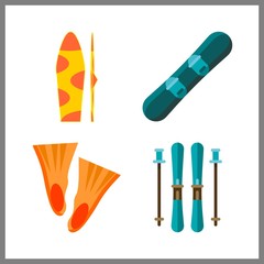 action icon. surf and snowboard vector icons in action set. Use this illustration for action works.