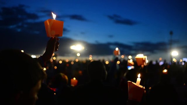 Night Prayer candles in their hands - World Youth Days, Krakow 2016