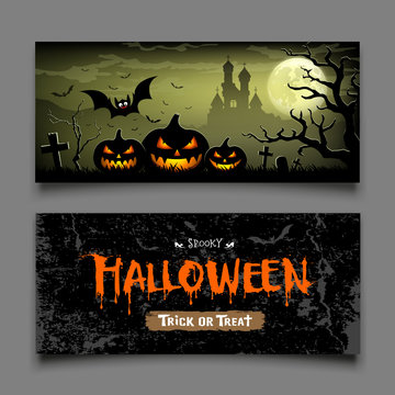 Halloween Banners horizontal collections, Vector illustrations